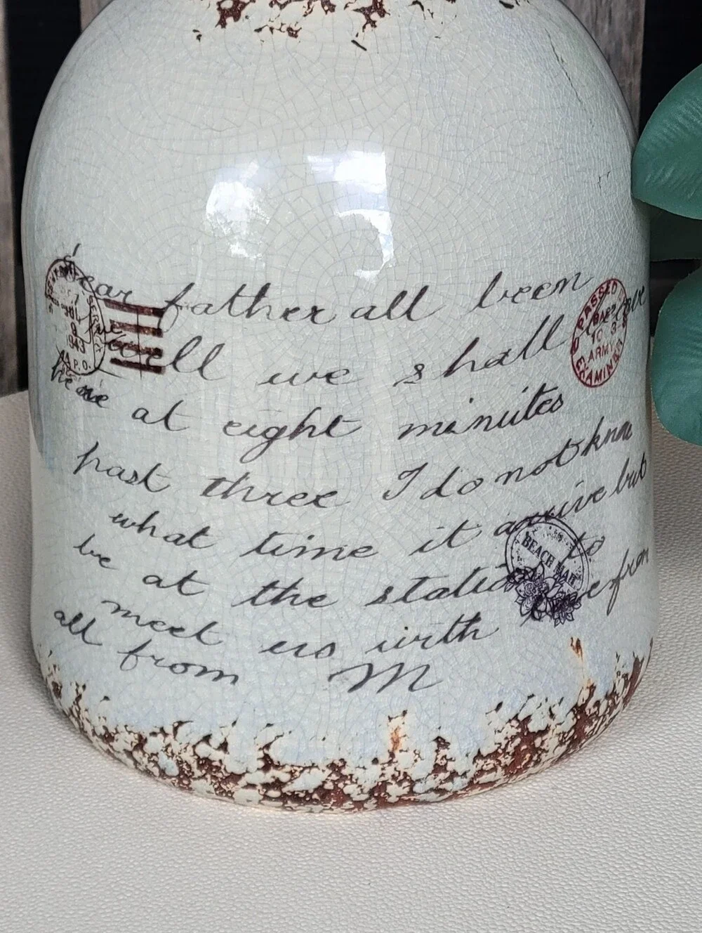 Deco 79 Vintage Script Ceramic Bottle Vase in Cream and Brown